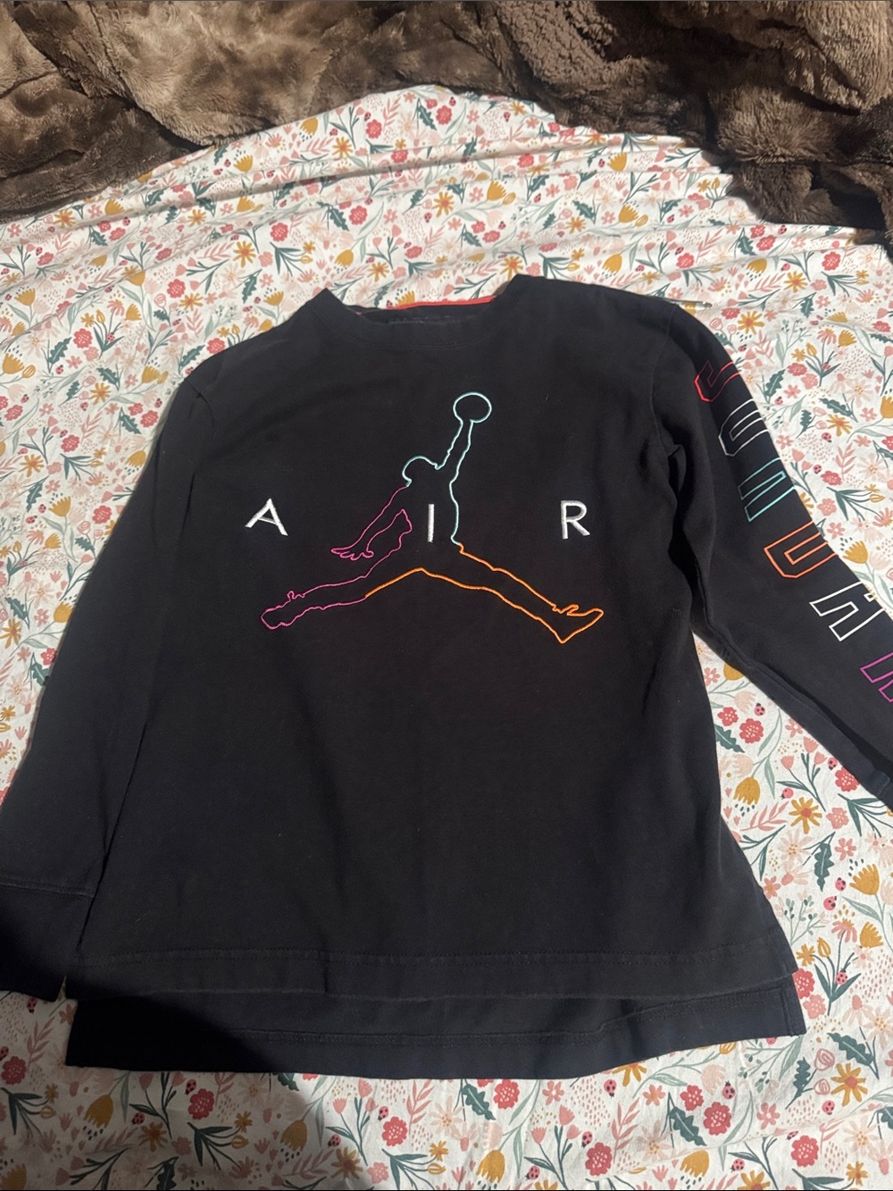 Nike Black Long Sleeve Tee with Neon Multicolor Jumpman